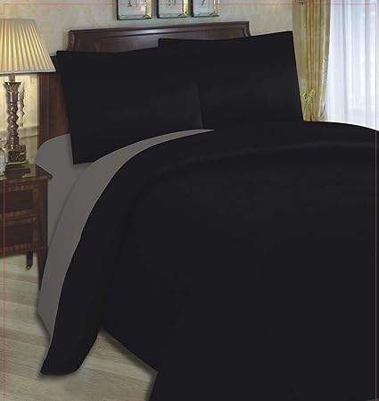 Clearance Cheap Bedding Sets 3pc Bed Set Duvet Cover Plain Fitted Sheets Black Grey King Size Quilt Cover Sheet Kingsize Amazon Co Uk Kitchen Home