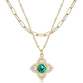 BENEIGE Layered Necklaces for Women 14K Gold Plated Emerald Necklace for Women Dainty Gold Necklace Stack Hypoallergenic Jewelry for Women