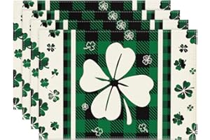 Artoid Mode Buffalo Plaid Shamrock St. Patrick's Day Placemats Set of 4, 12x18 Inch Seasonal Holiday Table Mats for Party Kitchen Dining Decoration