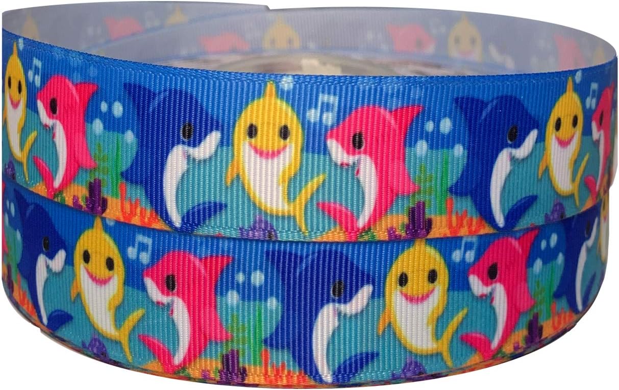 Baby Shark Family Party Theme 2m x 22mm Ribbon for Personalised Birthday Cake Decoration Ribbon & Decorating Ideas for Present Gift Wrap Bows or Wrapping for Bags Box Balloon Cards Art Ribbon