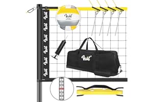 VSSAL Portable Professional Volleyball Net Set Outdoor Backyard, Anti-Sag Design, Adjustable Height Poles, Volleyball Nets Sets with 2 Scoring Poles, Carrying Bag for Beach, Yard and Lawn