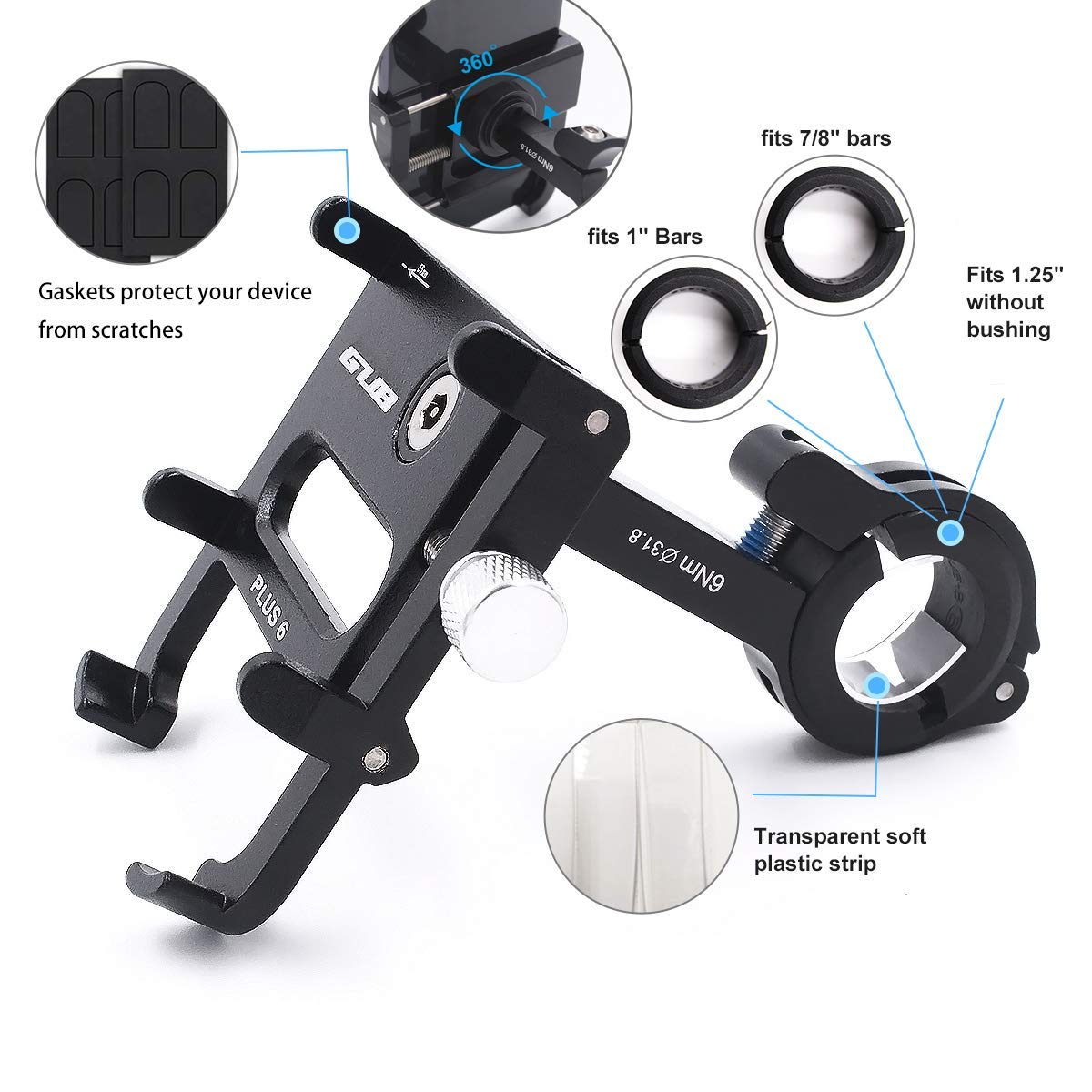 GUB Bike Phone Mount Holder, Aluminum Motorcycle Phone Holder Mount 360° Rotation for iPhone 13 14 15 Pro max 16 Pro, Samsung S24 S23 S22 S21 Note20/10 4.7-6.8