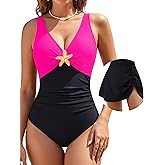 BMJL Womens One Piece Swimsuit with Swim Skirt Slimming Tummy Control Bathing Suit Metal Starfish Tie Knot Swimwear