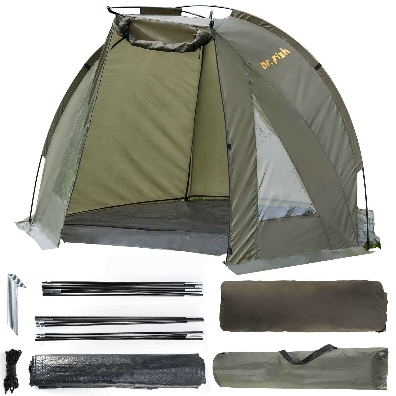 Dr.Fish Carp Fishing Tent Bivvy Quick Erect Lightweight Waterproof Day Shelter with Sides Include Ground Sheet Carry Bag for Spring Summer Autumn Fishing Trip