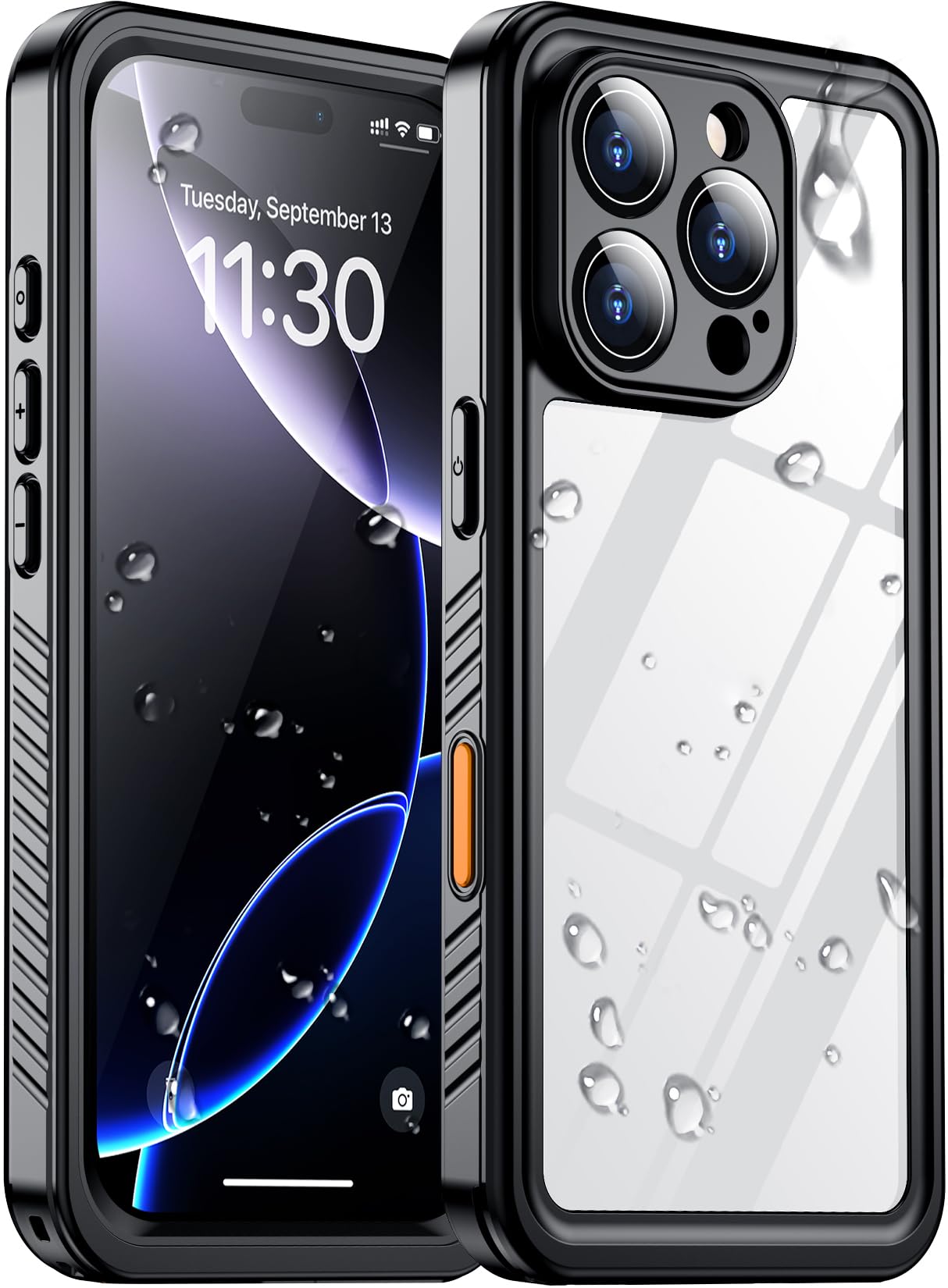 Photo 1 of Temdan Compatible with iPhone 16 Pro Case Waterproof, Built-in Screen & Camera Protector IP68 Underwater Full Body 16FT Military Dropproof Shockproof Phone Case 6.3"-Black/Clear