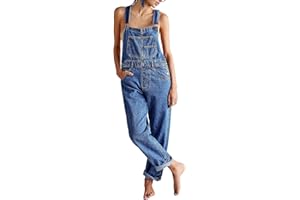 GuliriFei Denim Overalls for Women Loose Fit Classic Bib Casual Jean Stretchy Denim Overall Jumpsuit Tapered Leg Jean Pants