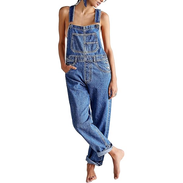 Amazon.com: Kiluex Women Denim Long One-Piece Bib Pants