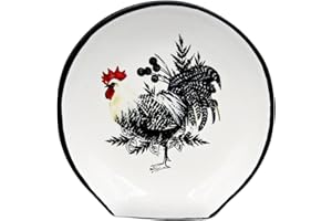 WOOBUD Rooster Spoon Rest - Farmhouse Rooster Kitchen Decor, 5'' Ceramic Large Spoon Rest for Stove Top, Cooking Utensil Holder Spoon Holder Red Black Rustic Chicken Decor for Counter Housewarming Gifts