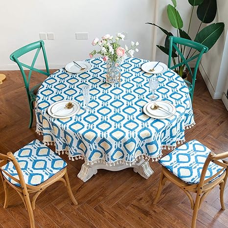 Amazon 円形 ラウンド 円卓カバー テーブルクロス 食卓カバー 撥水加工 高密度 防水性 耐油性 防汚 タッセル付き フリンジ 幾何柄 花柄 ボタニカル カフェ パーティー イベント 店舗 喫茶店 自家用 丸洗い テーブルクロス オンライン通販