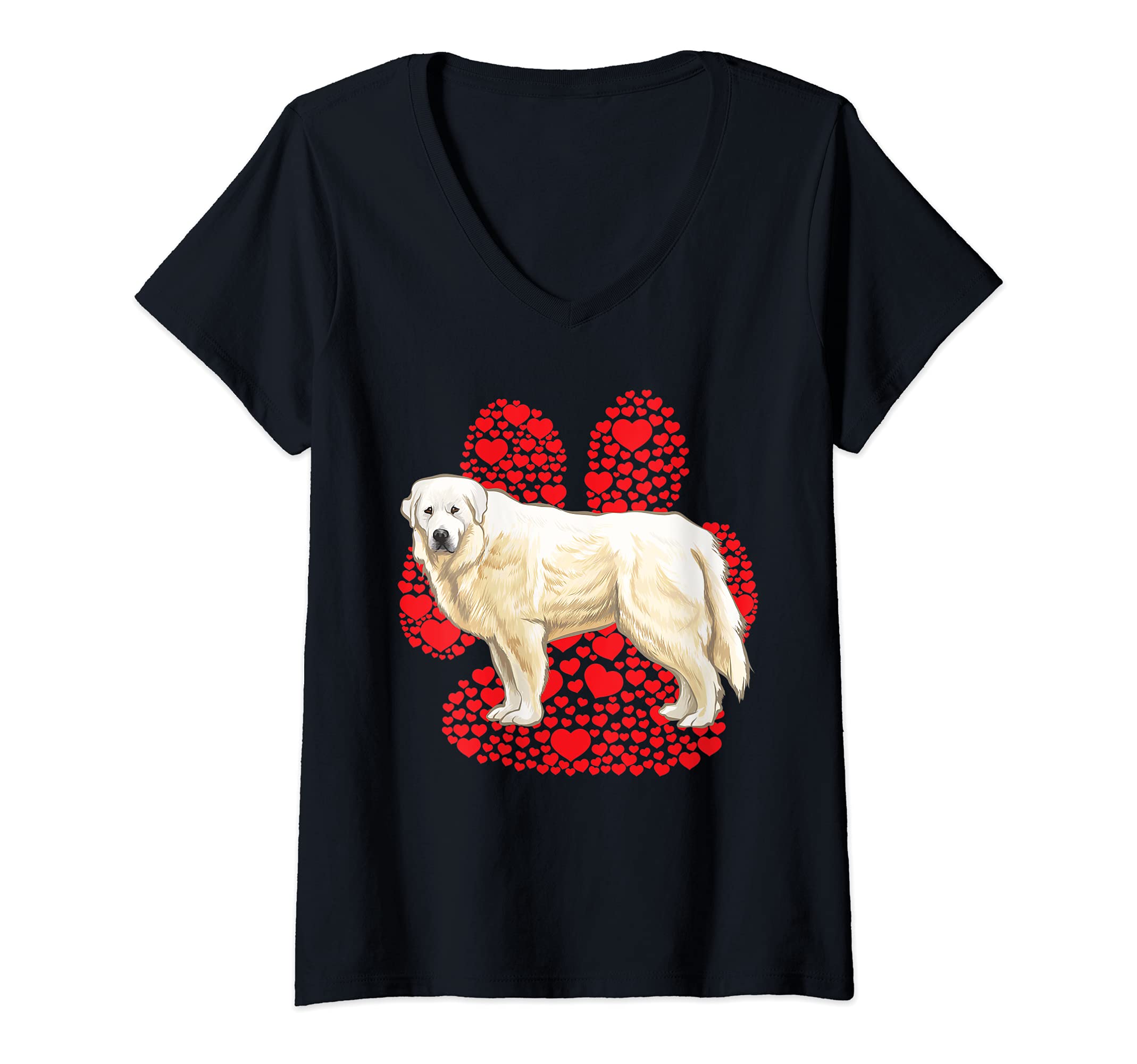 Womens Great Pyrenee Valentines Day Dog Love Paw V-Neck T-Shirt