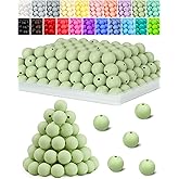 120PCS FIVEIZERO Silicone Beads for Keychain Making, 15mm Jasmine Green Round Silicone Rubber Focal Beads Bulk for DIY Crafts, Bracelets, Necklaces, and Pens