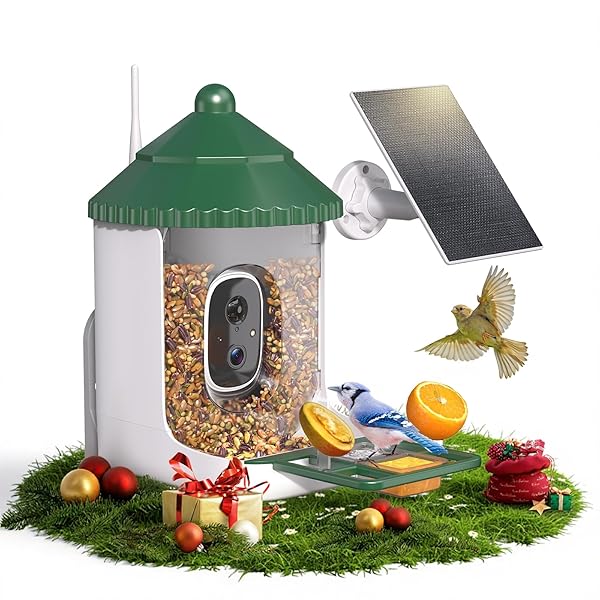 LOATOS BIRD FEEDER WITH CAMERA AI IDENTIFY 2K LIVE VIDEO SMART BIRD FEEDER WITH CAMERA, 2.4GHZ WIFI SOLAR BIRDS HOUSE CAMERAS, MOTION DETECTION INSTANT ARRIVAL ALERTS, IDEAL PRESENT FOR BIRDS LOVERS