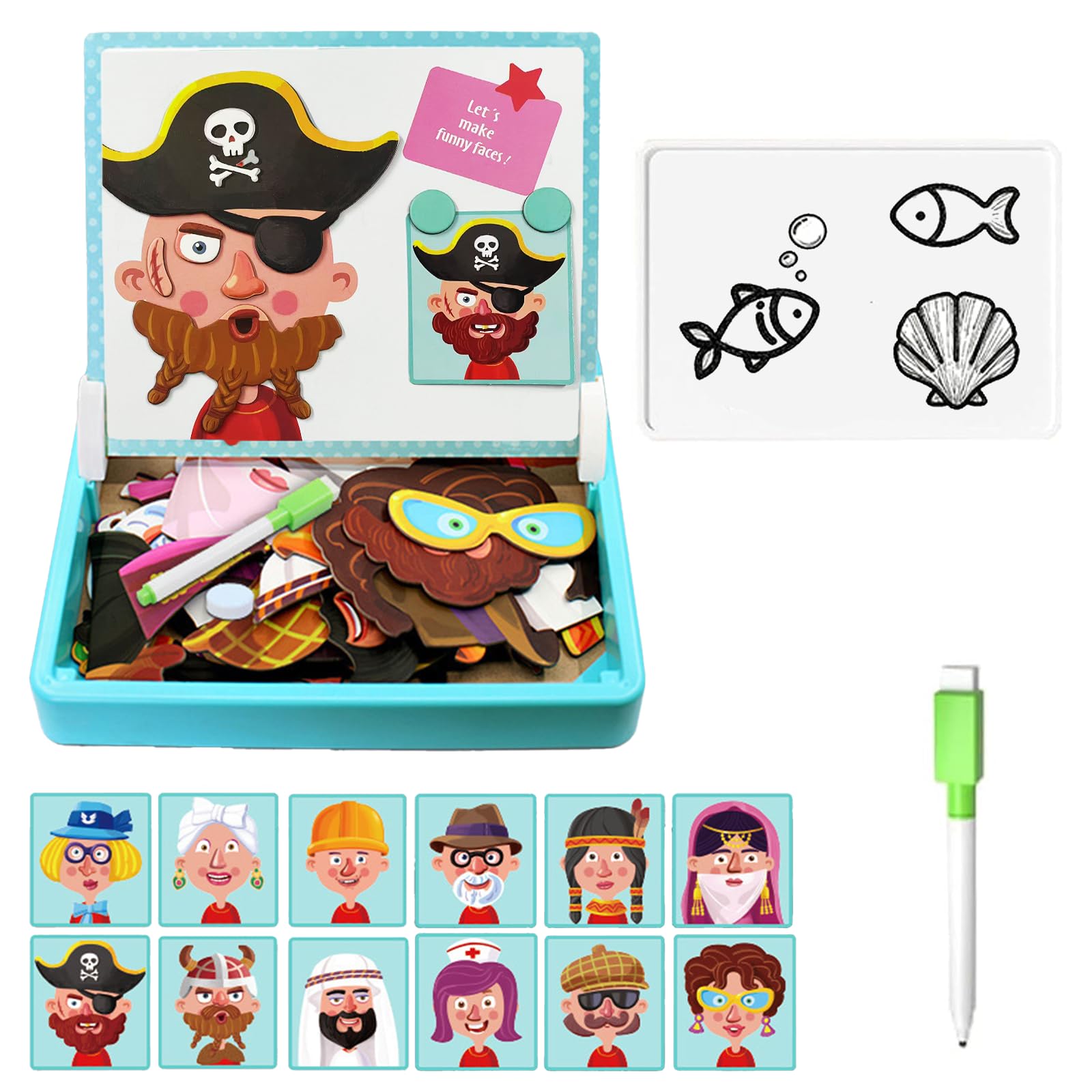 Magnetic Face Dress Up Travel Puzzles Game, DIY Funny Face Puzzle Box, Double-Sided Board Travel Play Jigsaw Set, Learning Game for Adult