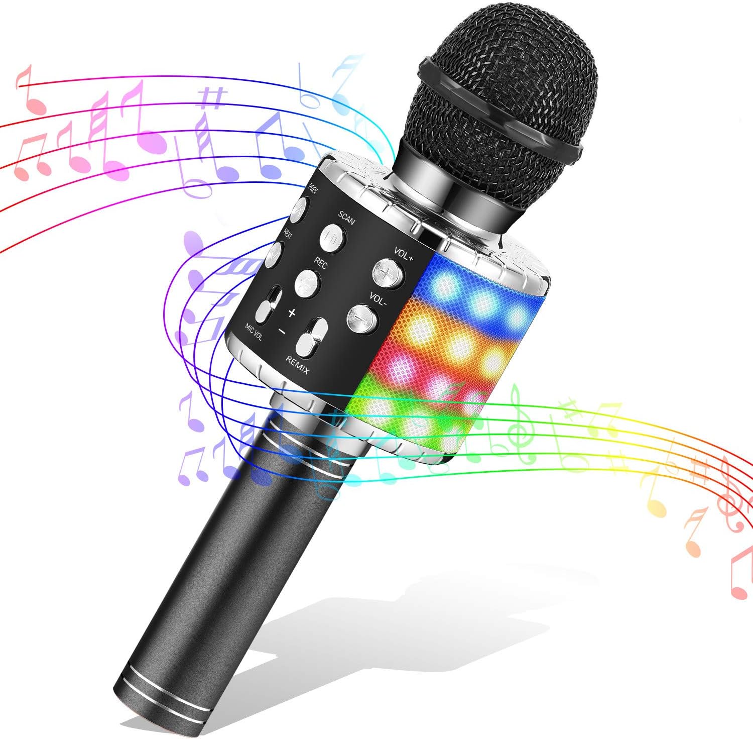 LET'S GO! Karaoke Microphone for Kids, Gifts for Boys Ages 6-12 Wireless Bluetooth Karaoke Mic with LED Lights Toys for 3-12 Year Old Boys Microphone Christmas Birthday Home Party (Black)