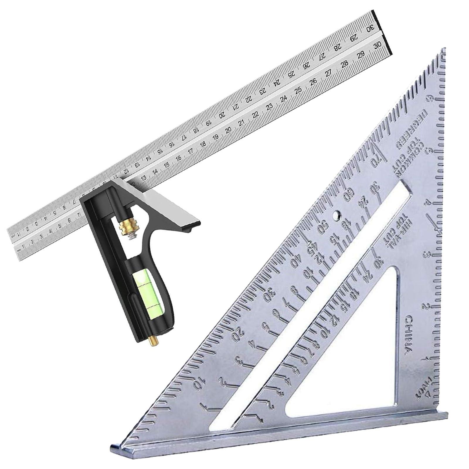 2 Pcs Squares Tool, Combination Tool Set 7inch Metric Triangle Ruler and 12inch Square Angle Ruler, Stainless for Accurate and Adjustable Square Woodworking Measurement