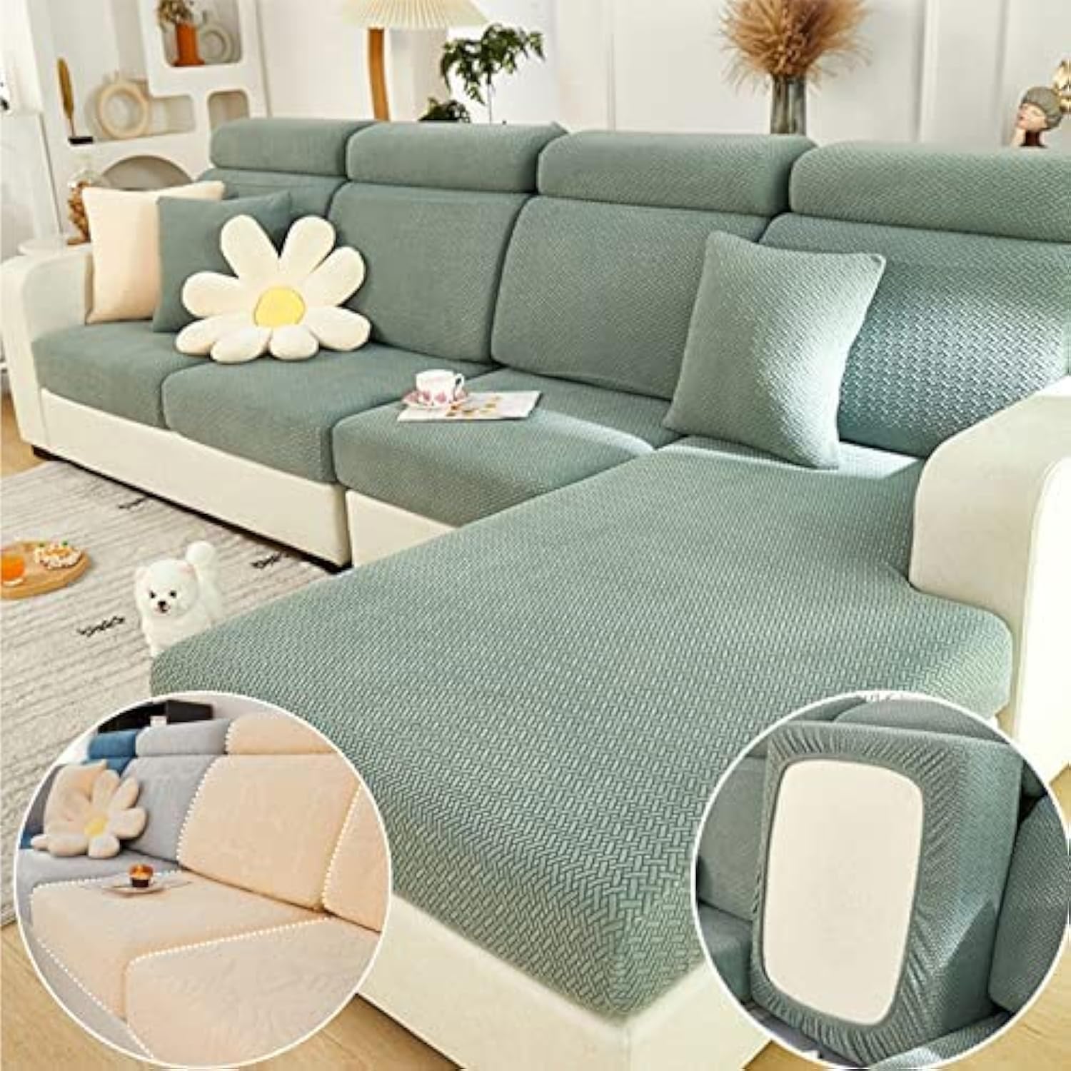 Photo 1 of Disayu Magic Sofa Covers Couch Covers 2024 New Wear-Resistant Universal Sofa Covers Washable Stretch Couch Cushion Covers Slipcovers for Sectional Sofa (Texture Green,Chaise Cover)