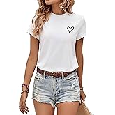 Valentines Day Shirt for Women Heart Graphic T Shirt with Love Print Cute Romantic Short Sleeve Casual Tee Top