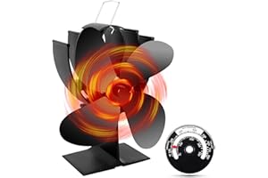 drtulz Wood Stove Fan Heat Powered, Fireplace Fans with Stove Thermometer, 4 Blades Woodburner Fans for Circulating Warm, Non Electric, Eco Friendly
