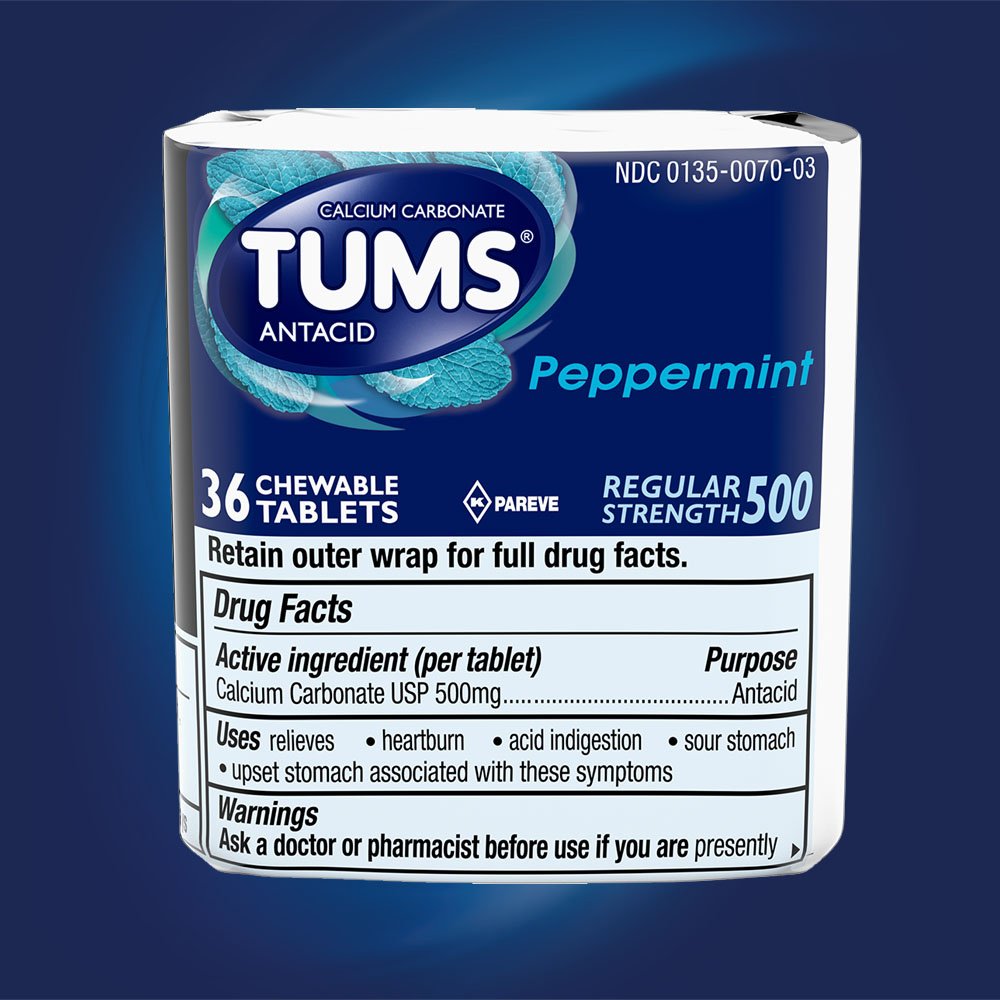 TUMS FAST ACTING Peppermint Antacid Chewable Tablets for Heartburn