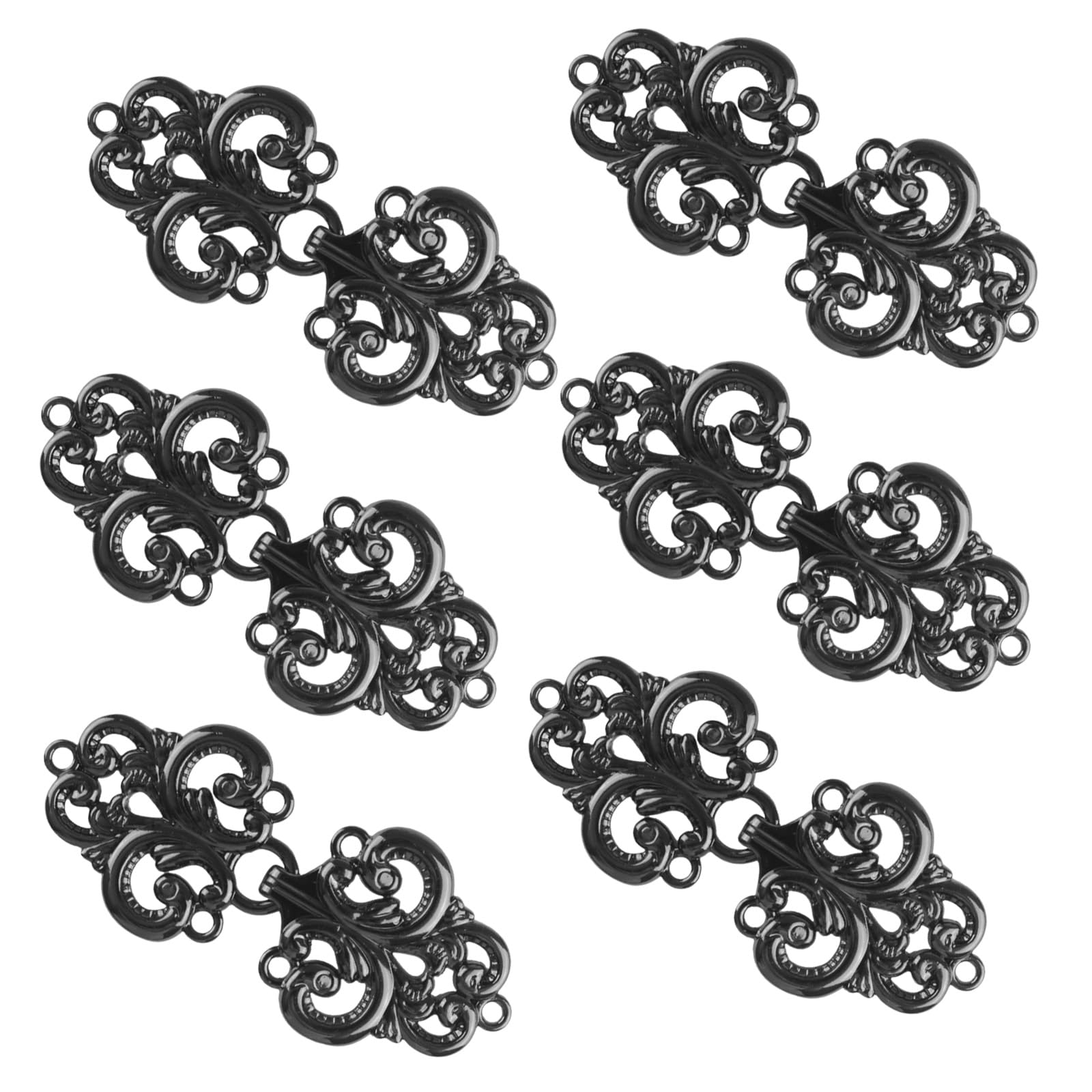 WANDIC Cardigan Clips, 6 Pairs Vintage Swirl Flower Cape Fasteners Sew On Hooks and Eyes Cloak Clasp Fasteners for Sweater Shawl, Gun Black
