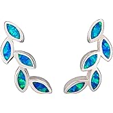Aloha Jewelry Company 925 Sterling Silver Blue Opal Maile Leaf Stud Earrings, Nickel Free Hypoallergenic for Sensitive Skin, Gift Box Included