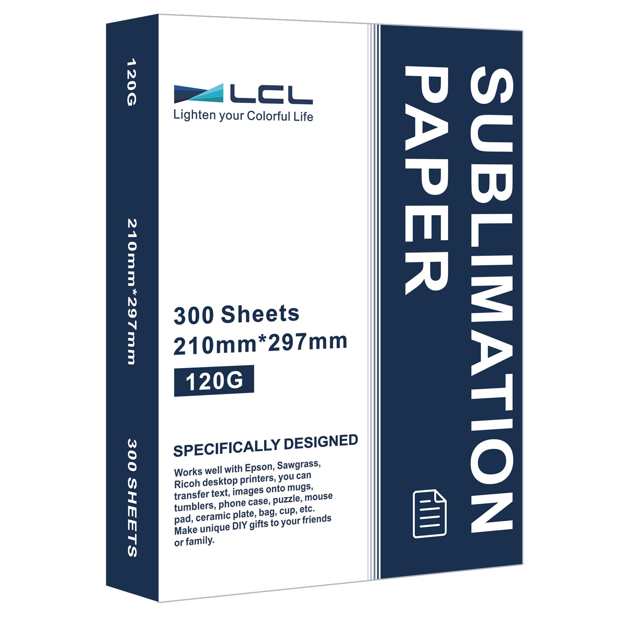 LCL Sublimation Paper A4, 210x297mm, 120gsm (300 Sheets), Compatible with EPSON, SAWGRASS, RICOH, Brother Sublimation Printers