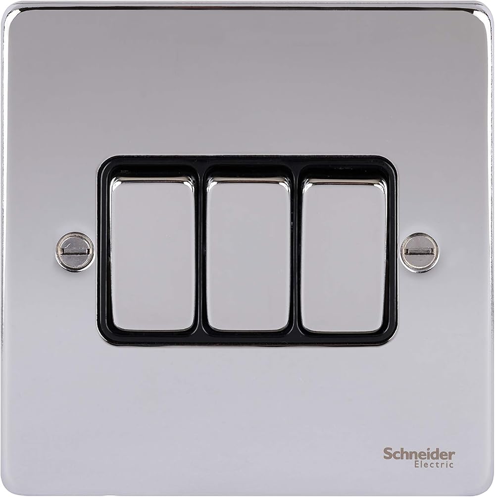 Schneider Electric GU1532BPC 3 Gang 2 Way 16AX Low Profile Polished Chrome