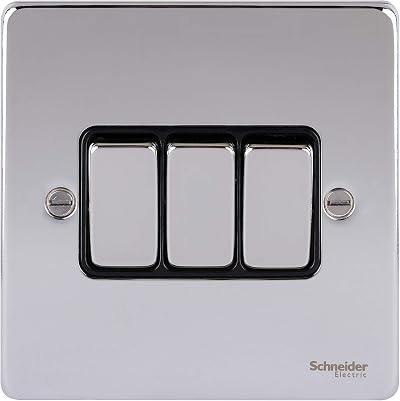 Schneider Electric GU1532BPC 3 Gang 2 Way 16AX Low Profile Polished Chrome