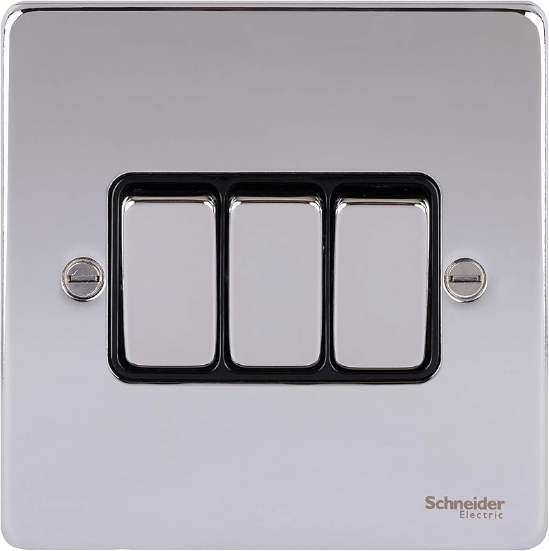 Schneider Electric GU1532BPC 3 Gang 2 Way 16AX Low Profile Polished Chrome