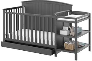 Storkcraft Steveston 5-in-1 Convertible Crib and Changer with Drawer (Gray) – GREENGUARD Gold Certified, Crib and Changing Table Combo with Drawer, Converts to Toddler Bed, Daybed and Full-Size Bed