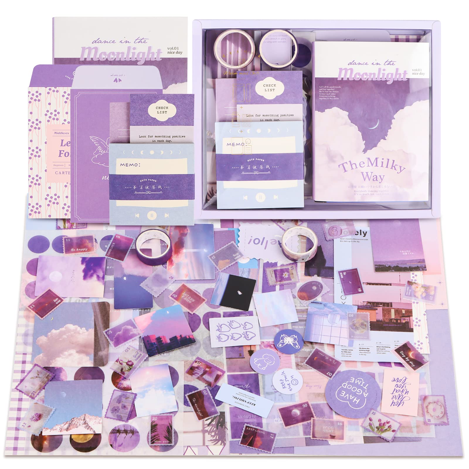 RUNEAY Scrapbook Kit 346 Pcs, Scrapbooking Kit Vintage Aesthetic Bullet Journal Kit with A6 Grid Notebook Sticker Card Label Washi Tape,for Teen Girl Kid Women Adult DIY Gift