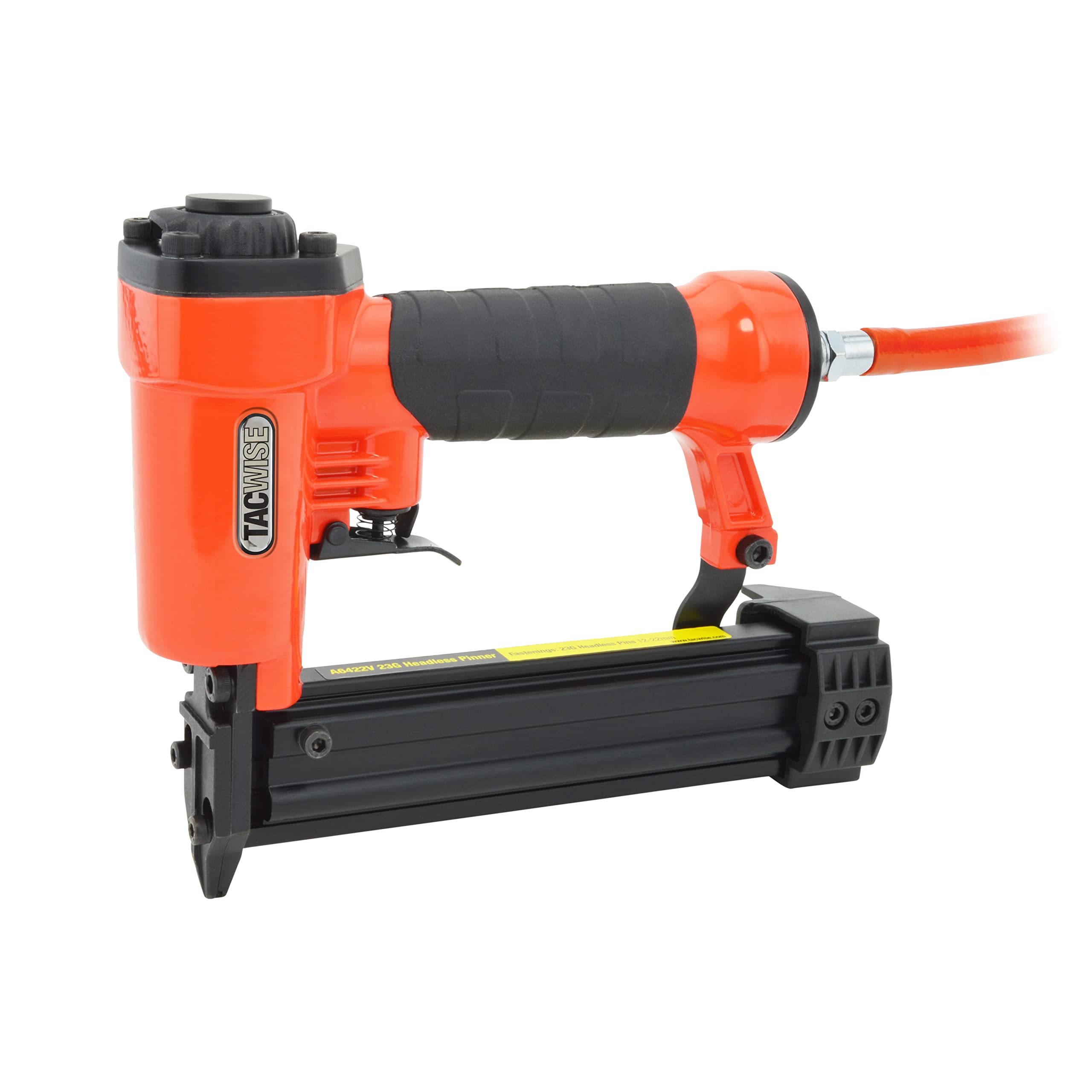 TACWISE A6422V Air Headless Pinner, Uses 23G / 12 – 22 mm Pins, Orange/Black