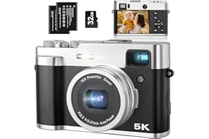 ZHEOZEIG 5K Digital Camera for Photography Autofocus 48MP Vlogging Camera for YouTube 16X Digital Zoom Point and Shoot Cameras with SD Card, 2 Batteries, Viewfinder & Mode Dial