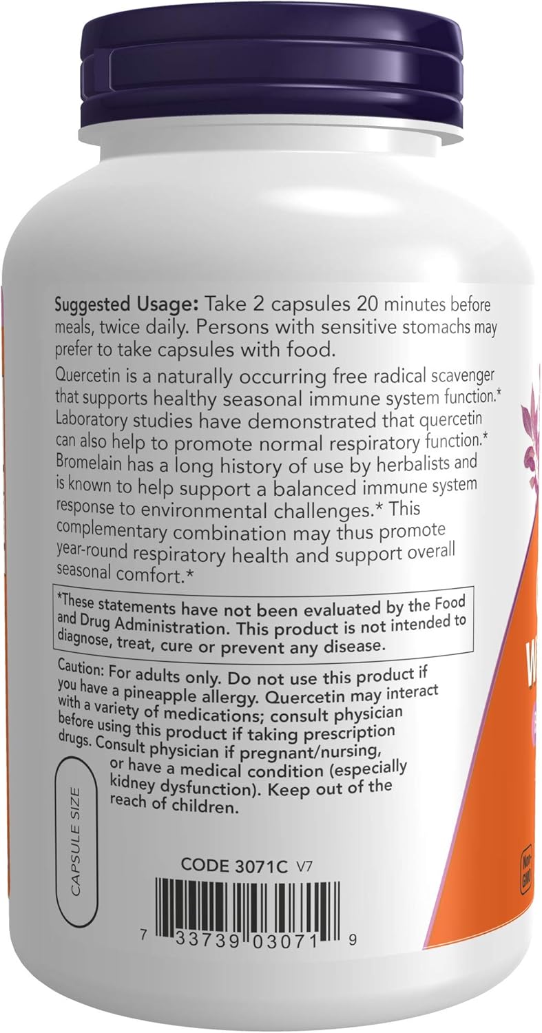 NOW Foods Supplements, Quercetin with Bromelain, Balanced Immune System*, 240 Veg Capsules: Health & Personal Care