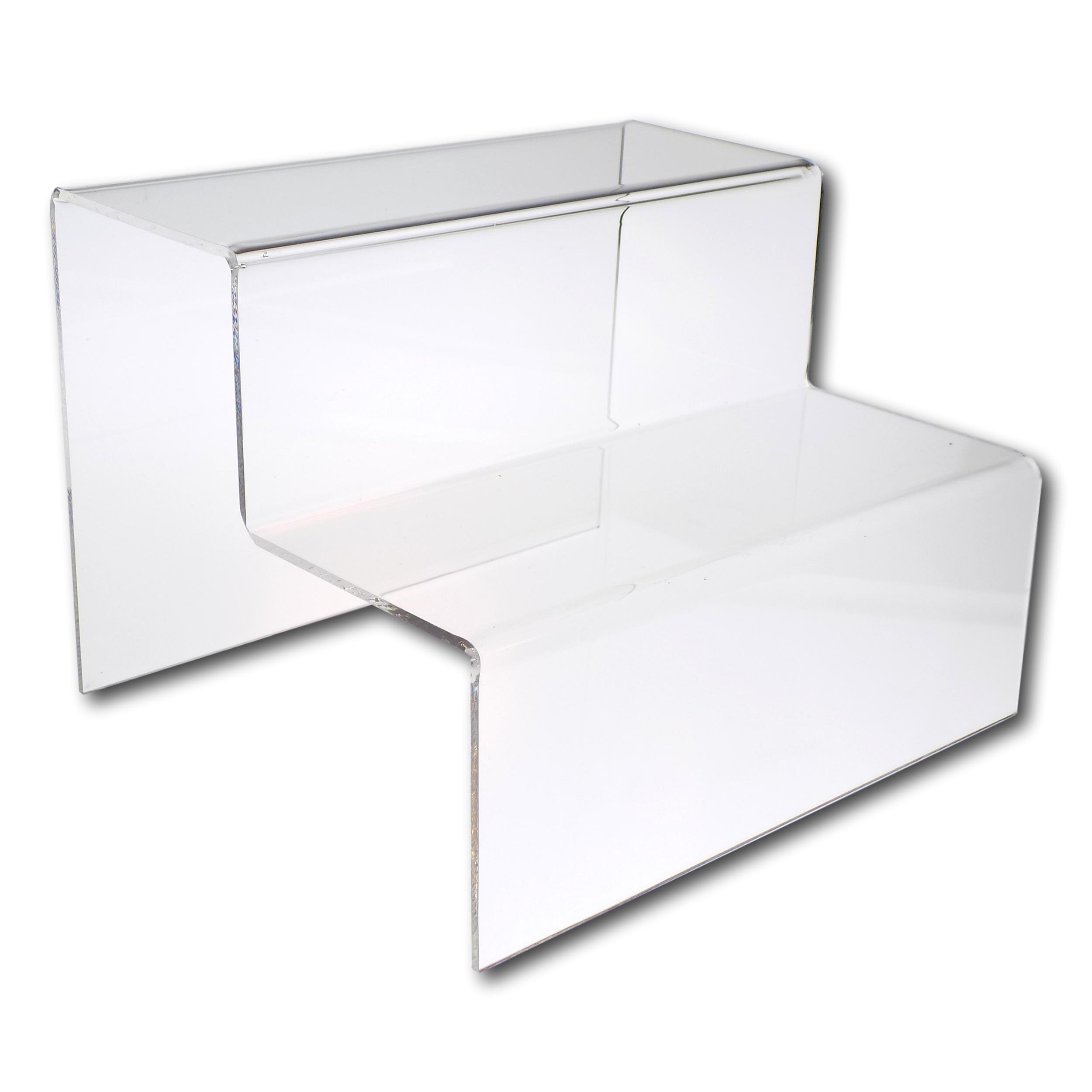 EPOSGEAR Two Step Tier Clear or Coloured Acrylic Plastic Retail Riser Counter Display Stands - Perfect for Shops, Stalls, Ornaments, Models etc (Clear, Large)