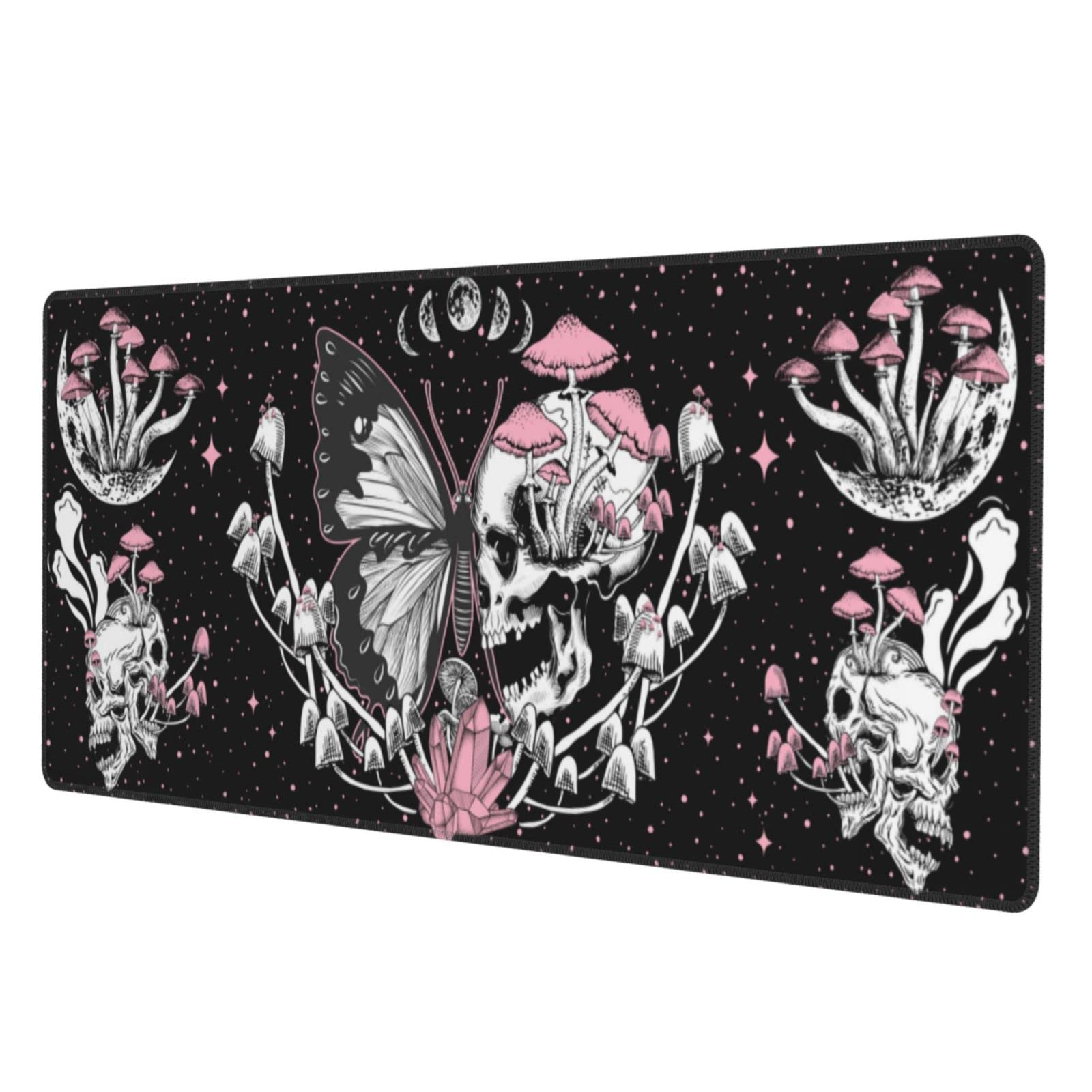 Photo 1 of Skull Hippie Mushroom Moth Moon Gaming Mouse Pad XL, Large Extended Mousepad Desk Pad, Long Nonslip Rubber Mice Mats Stitched Edges Playmat for Office Home Gamer, 31.5x11.8 Inch
