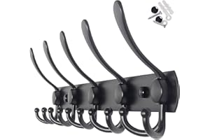 WEBI Coat Rack Wall Mount,Coat Hooks Wall Mount,5 Tri Hooks for Hanging Coats,Wall Coat Hanger,Wall Coat Rack for Clothes,Black