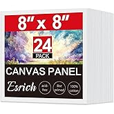 ESRICH Canvas for Painting, 24 Pack Square Canvas Boards for Painting 8x8 Cotton Primed Acid Free Blank Canvas Panels for Oil Paint, Watercolor, Acrylic Paint, Gouache and Tempera.