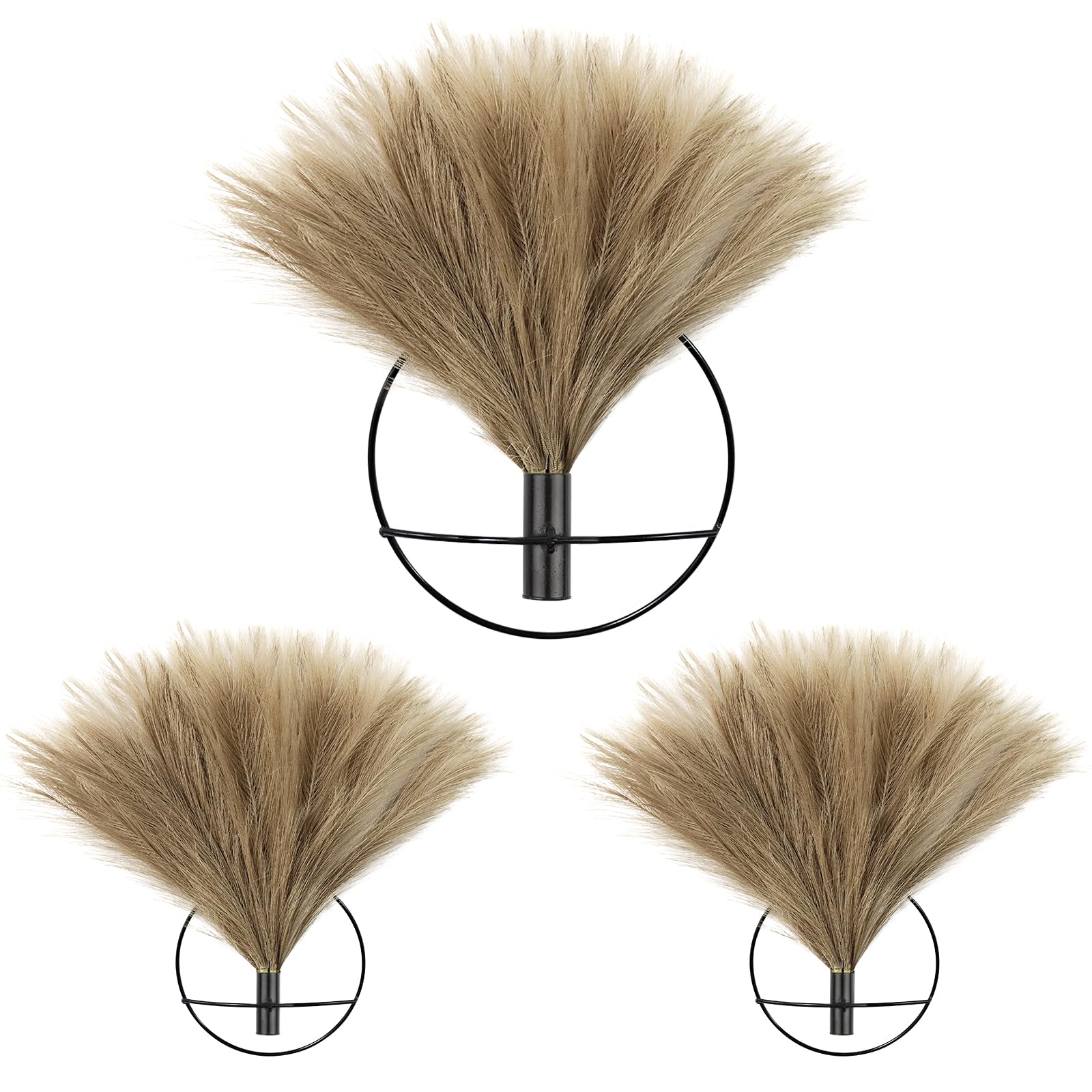 Songjum 3PCS Boho Plant Wall Decor Wall-Mounted Metal Wall Decor Hanging Artificial Pampas Display for Wall Art Living Room Bedroom Dining room（Black）
