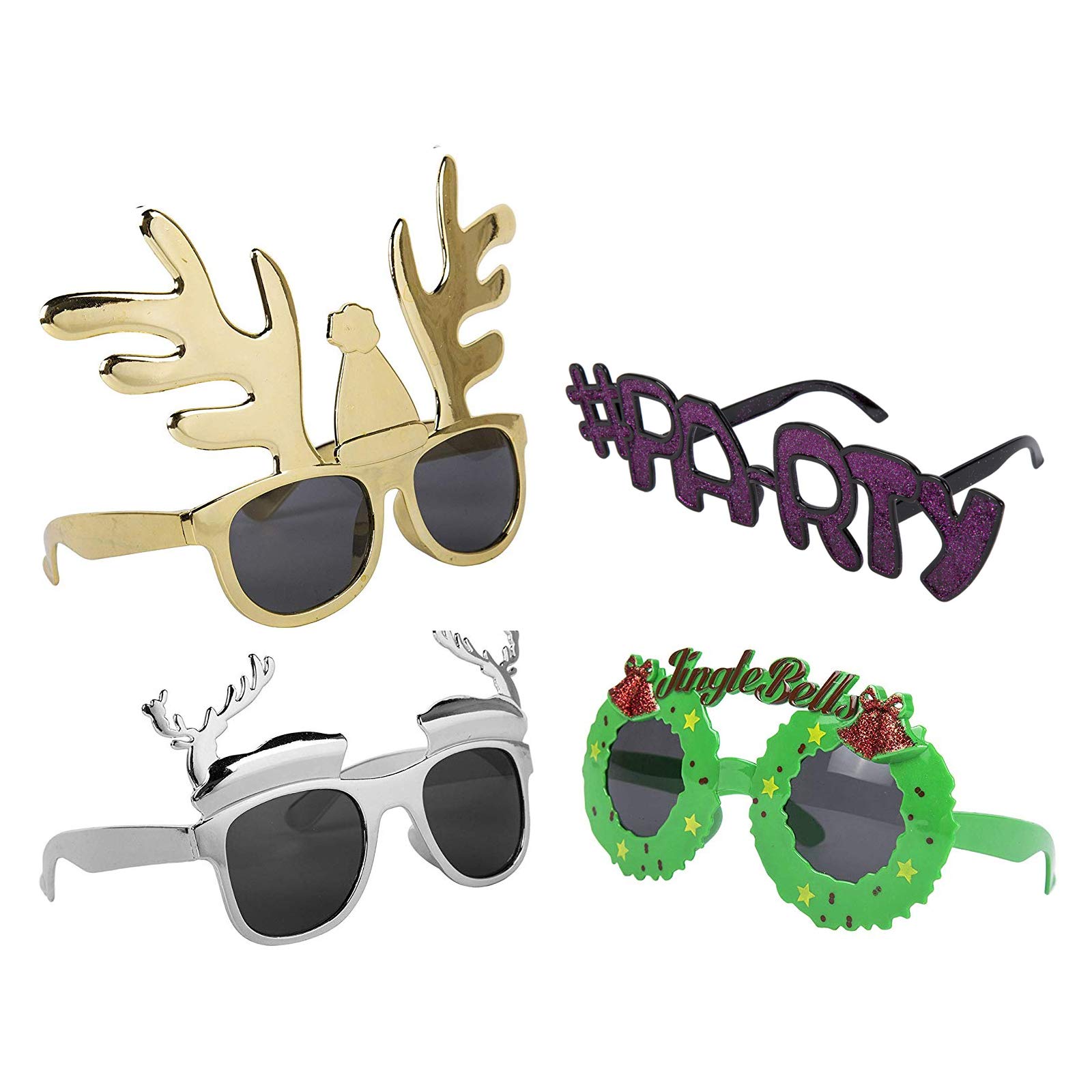 Robelli Pack of 4 Assorted Novelty Christmas Fancy Dress Plastic Glasses