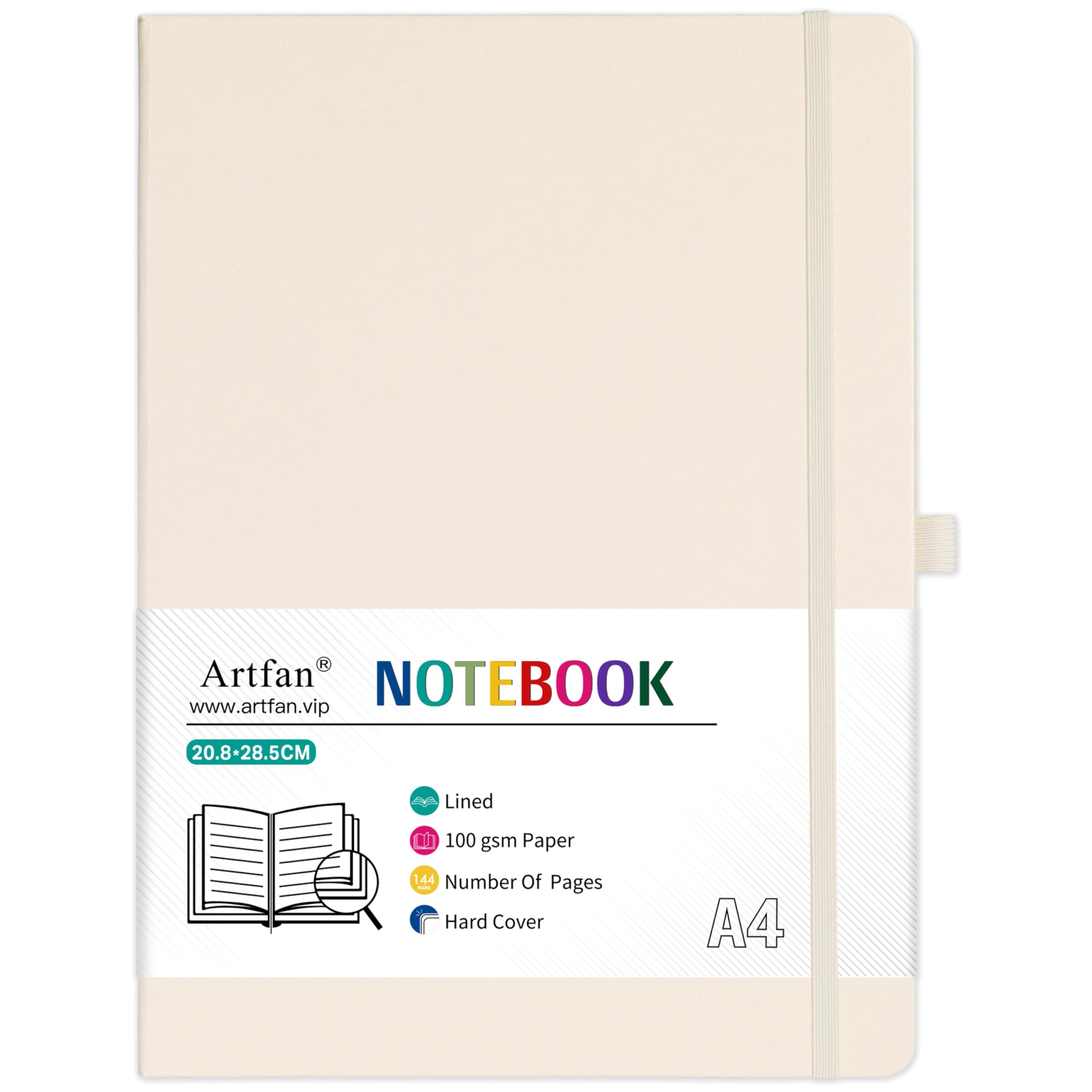 A4 Notebook - Notebook A4 with Premium Paper, Faux Leather Classic Writing Journal, 8.35" X 11.45", Hardcover - Beige — image 1