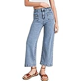 Astylish Womens Jeans Wide Leg High Waisted Stretchy Straight Leg Jeans Trendy Ankle Denim Pants with Patch Pocket