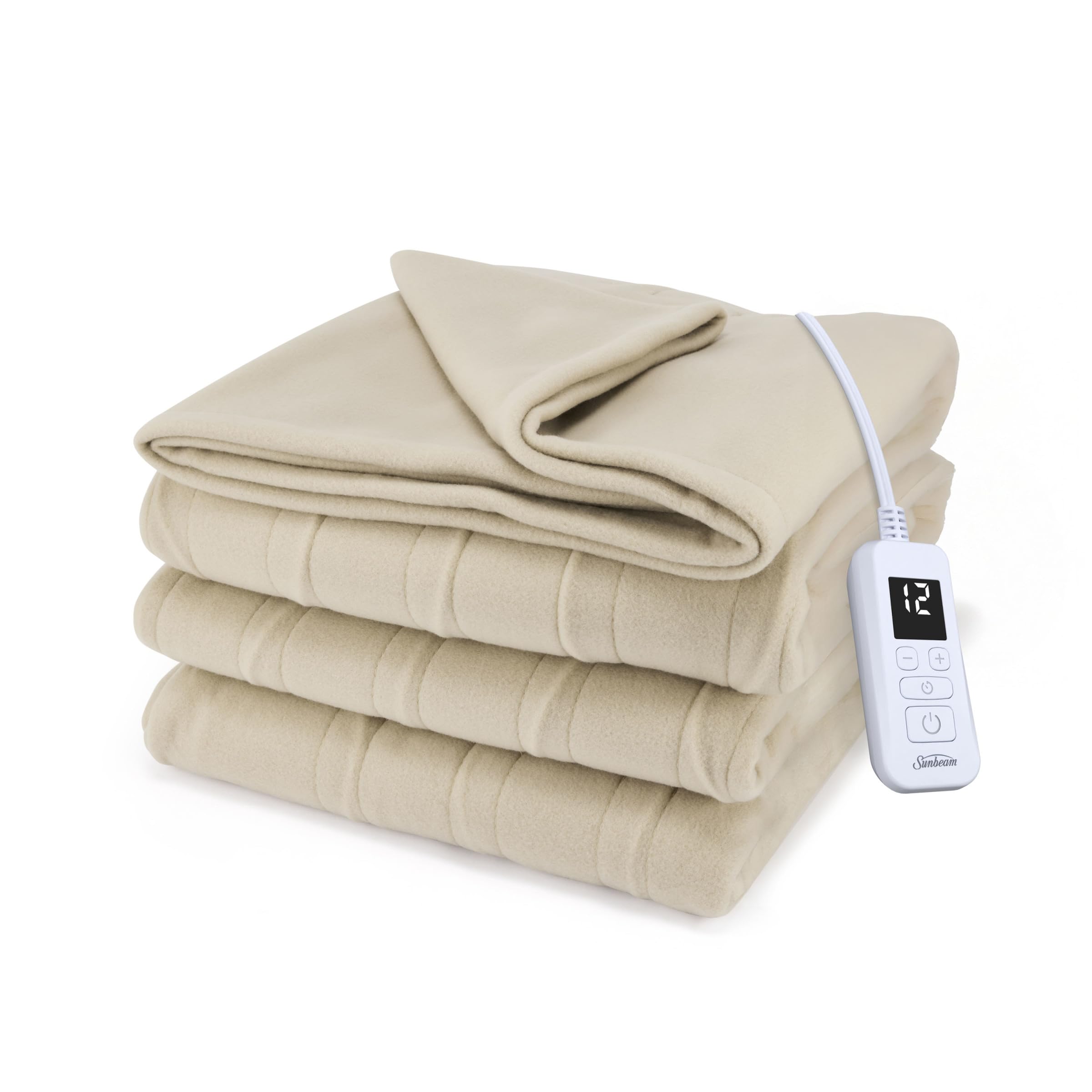 Photo 1 of Sunbeam Royal Ultra Fleece Heated Electric Blanket Full Size, 84" x 72", 12 Heat Settings, 12-Hour Selectable Auto Shut-Off, Fast Heating, Machine Washable, Warm and Cozy, Pebble