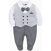 famuka 0-12 Months Baby Boy Footed Suit One Piece Gentleman Romper