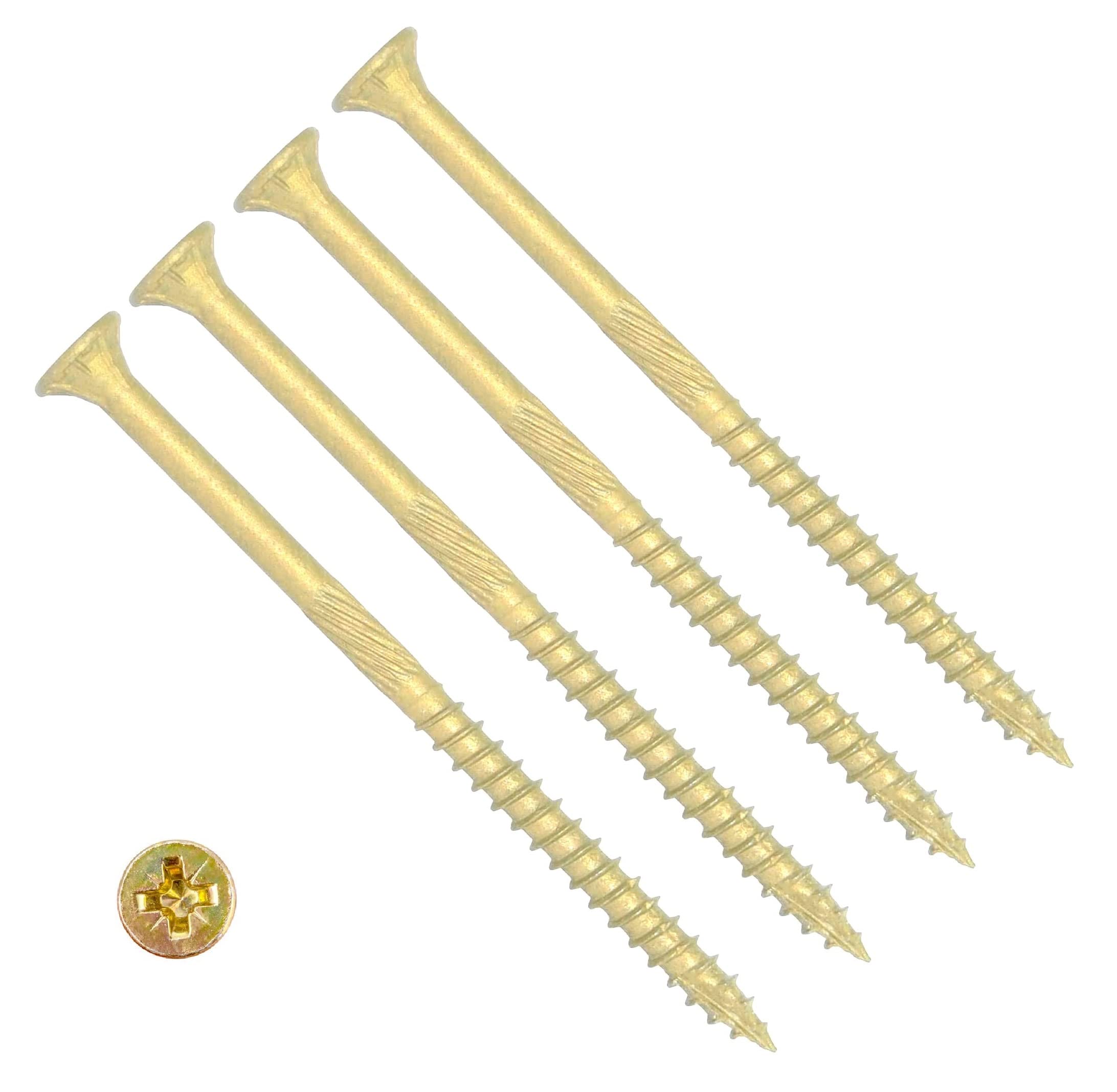 TERF High Performance Wood Screw 6.0 X 100mm Pozi Drive Flat Countersunk Double Head Screws 6.0 X 100mm For Hardest Hard Wood Fence Floorboard Hard and Softwood - Pack of 10, Zinc Yellow