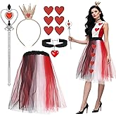 Queen Costume Accessories Set Including Tulle Tutu Skirt, Crown Headband, Collar Choker, Wand and Heart Stickers for Halloween Costume Party Accessories
