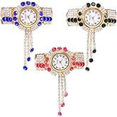CdyBox Wholesale 3 Pack Women Quartz Watches Alloy Steel Tassel Bracelet Fashion Ladies Bangle Wristwatch