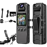 Body Cameras with Audio and Video Recording| 180° Rotating Lens | 6-8HR Battery | Night Vision | 128GB SD Card | 1.3" LCD | P