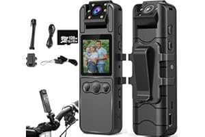 Body Cameras with Audio and Video Recording| 180° Rotating Lens | 6-8HR Battery | Night Vision | 128GB SD Card | 1.3" LCD | P