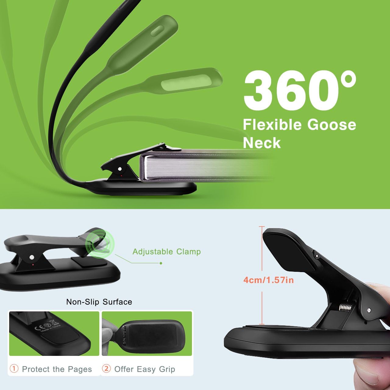 Rechargeable Book Light, TOPELEK LED Reading Light with 3-level Brightness (Cool & Warm), Flexible Easy Clip On Reading Lamp, Eye Protection, Soft Table Light for Night Reading in Bed - - 